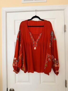 easel Rusty color Embroidered Boho Peasant Blouse